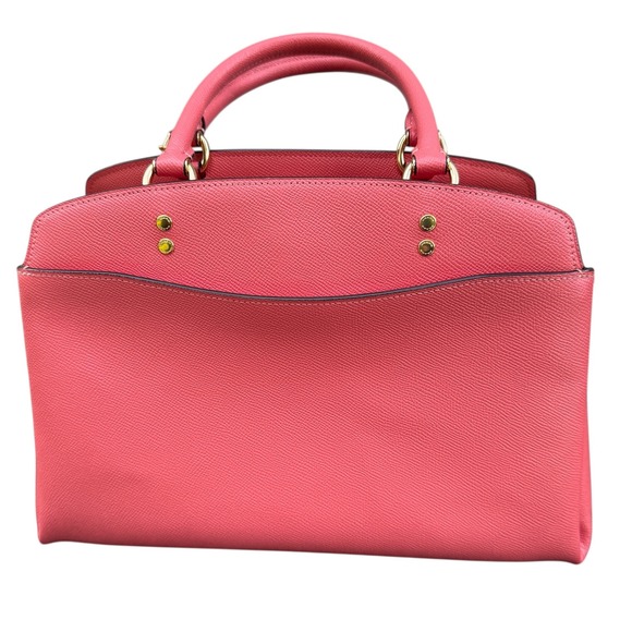 Coach Lillie Carryall Satchel Handbag Coral Pink‎ Leather Handle Crossbody Bag - Picture 3 of 13